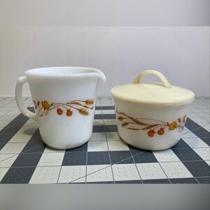Vintage Pyrex Harvest Home Sugar Bowl With Lid Creamer Set Corelle Corning
